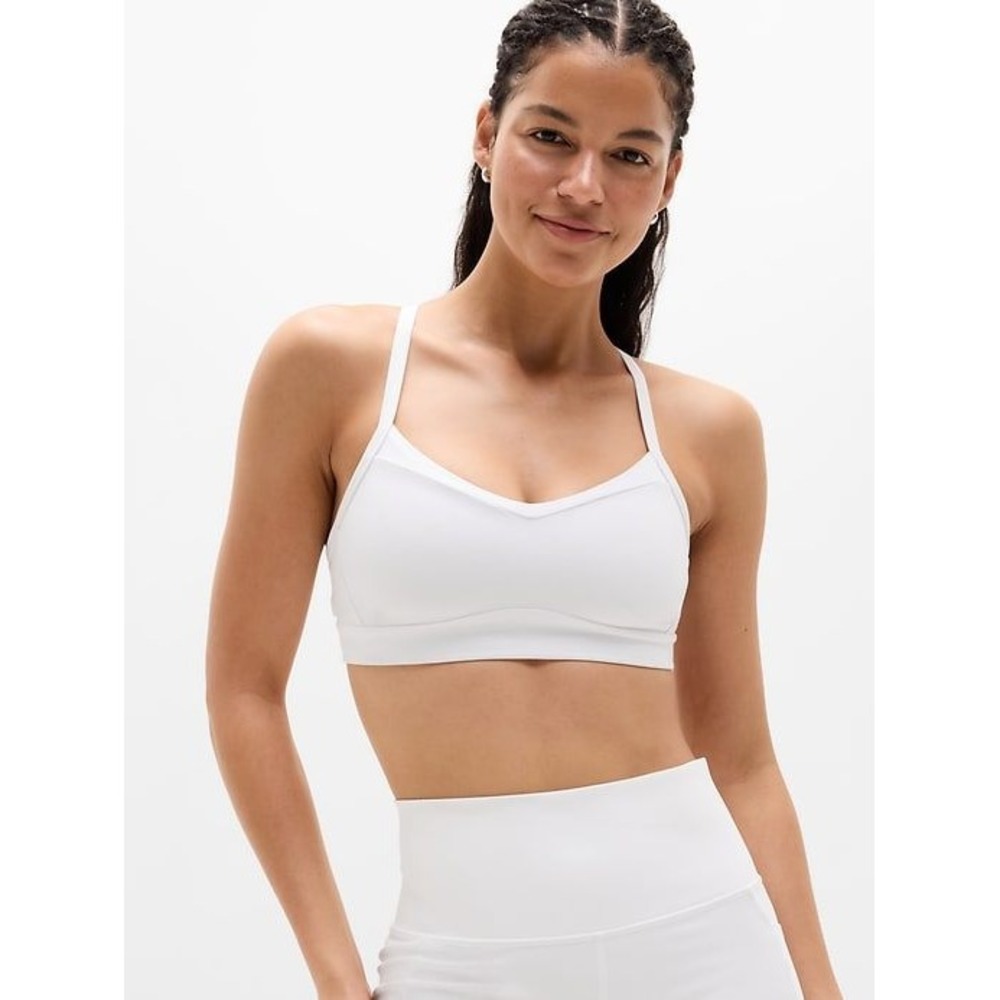 Athleta Sports Bra Womens XL Vital White Strappy V-Neck Low Impact Yoga Athletic